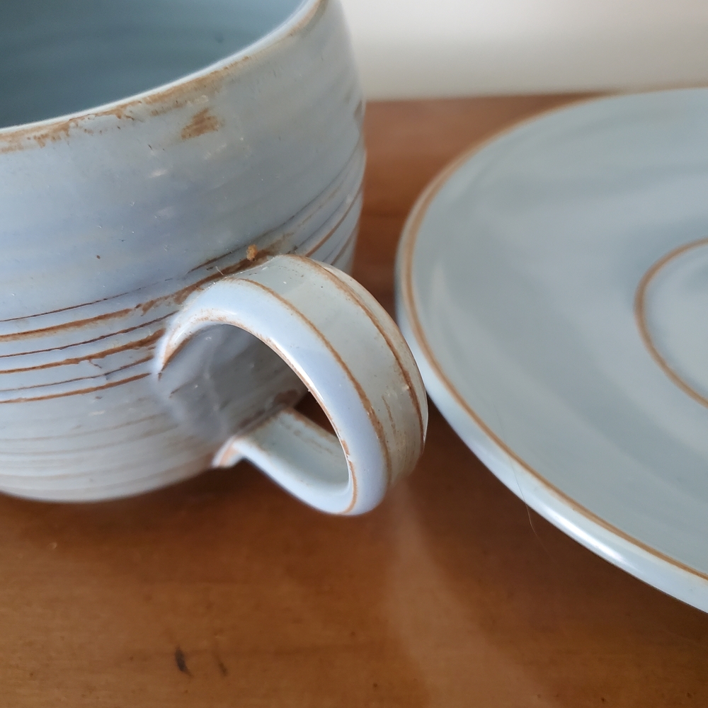 Prinknash Pottery Ocean Blue Coffee Mug and PLate
